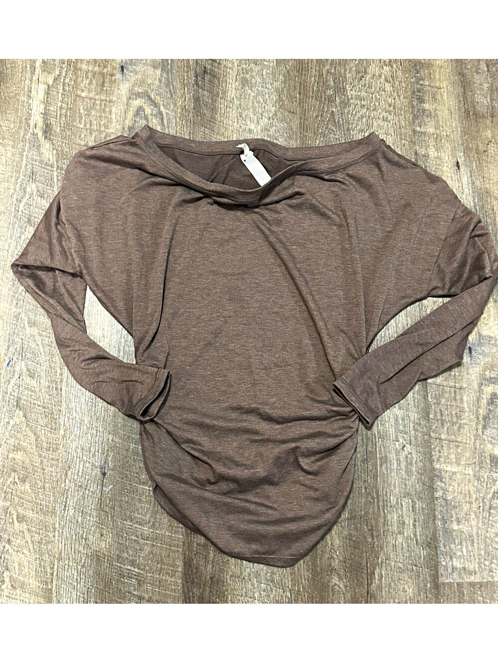 Halara Women’s Brown Ruched Knit Top Long Sleeve Stretch Pullover M